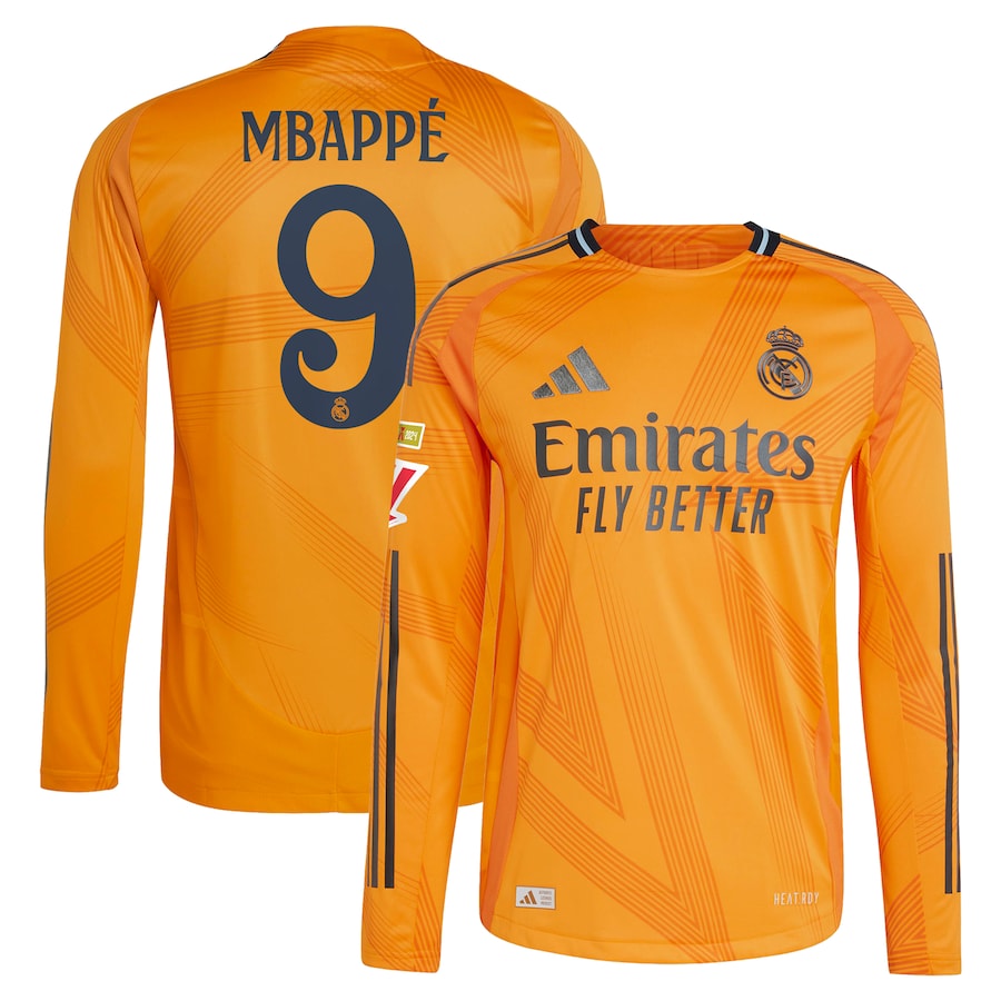 Kylian Mbappé Real Madrid 2024/25 Away Long Sleeve Player Shirt - Orange