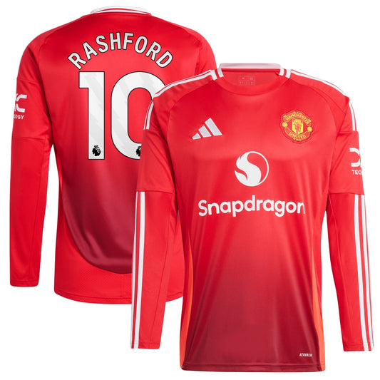 Marcus Rashford Manchester United 2024/25 Home Long Sleeve Player Shirt - Red