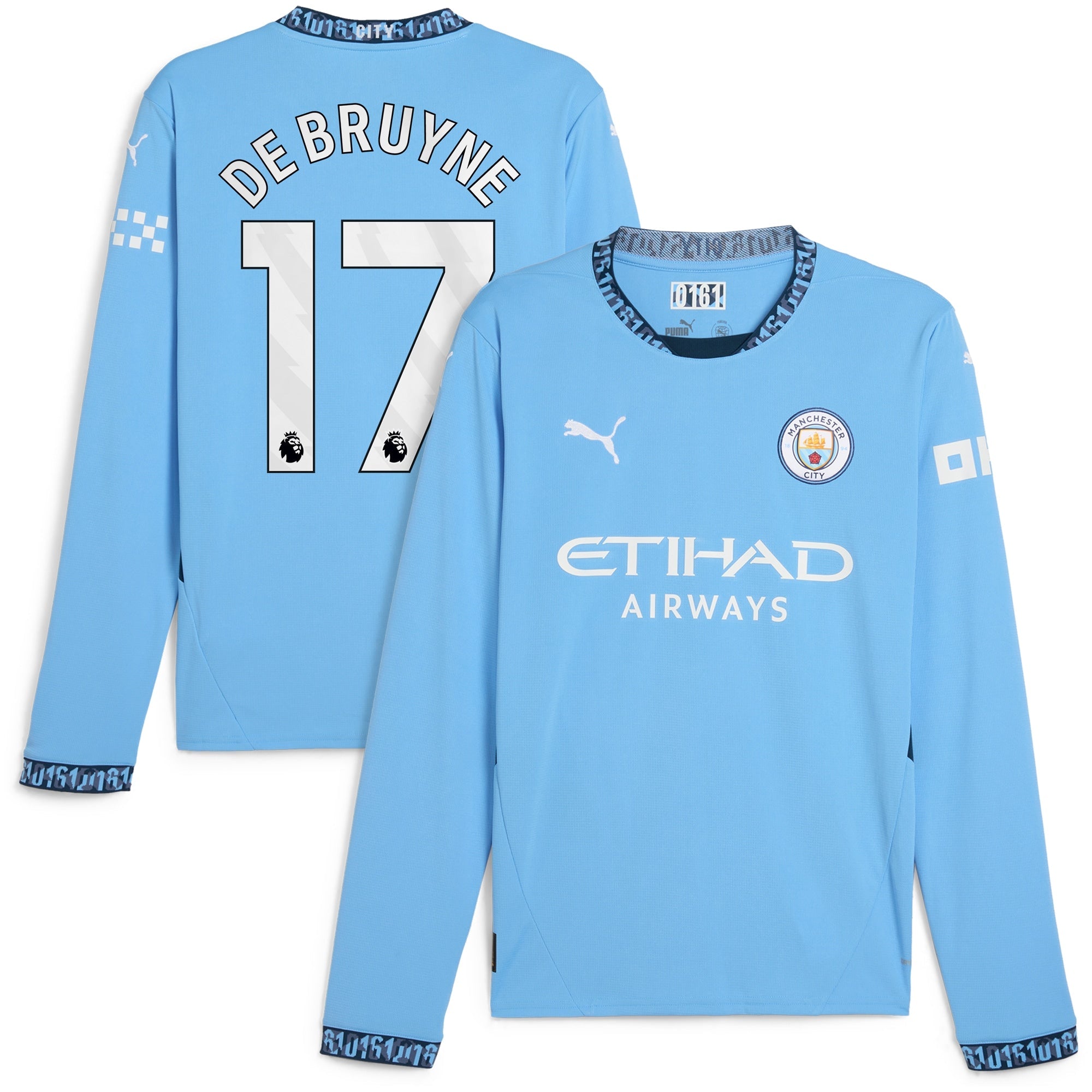 Kevin De Bruyne Manchester City 2024/25 Home Long Sleeve Player Shirt - Light Blue