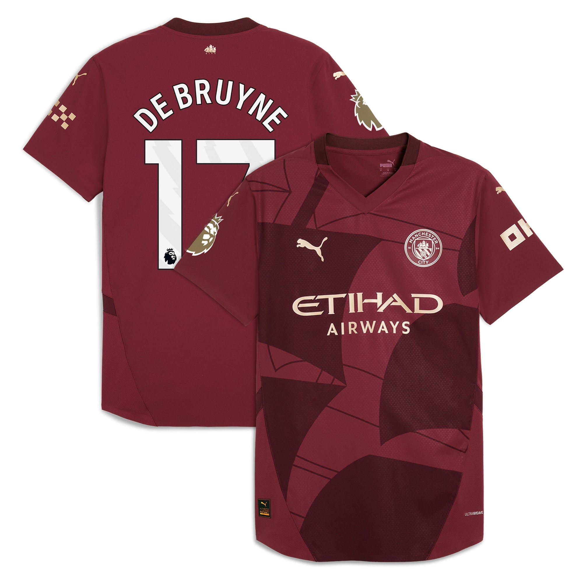 Kevin De Bruyne Manchester City 2024/25 Third Player Shirt - Burgundy