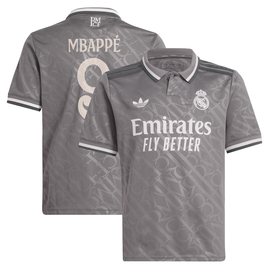 Kylian Mbappé Real Madrid Originals Youth 2024/25 Third Player Shirt - Charcoal