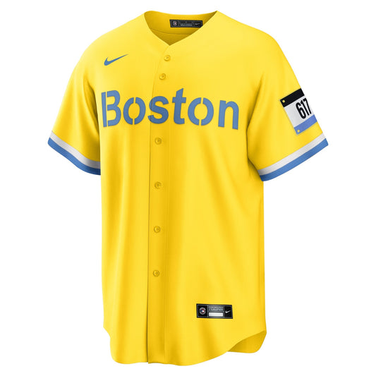 Boston Red Sox City Connect Custom Shirt - Gold/Light Blue