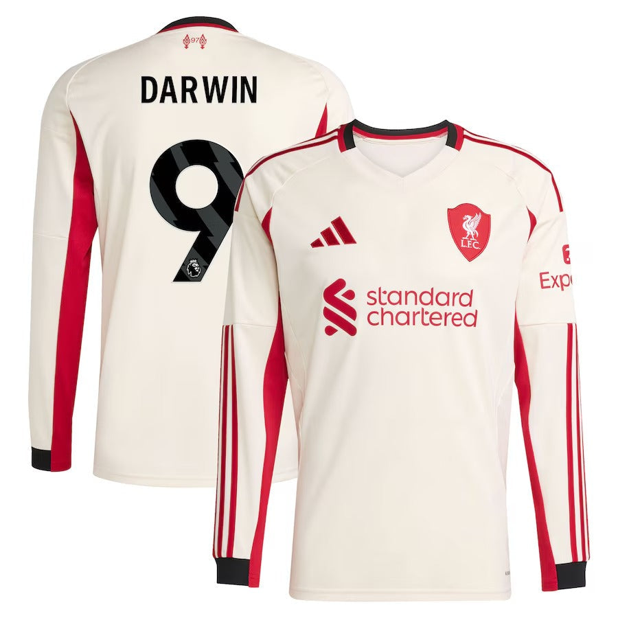 Darwin Núñez Liverpool adidas 2025/26 Away Long Sleeve Player Soccer Shirt - White