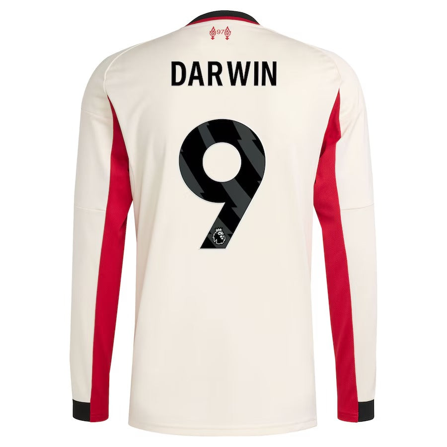 Darwin Núñez Liverpool adidas 2025/26 Away Long Sleeve Player Soccer Shirt - White