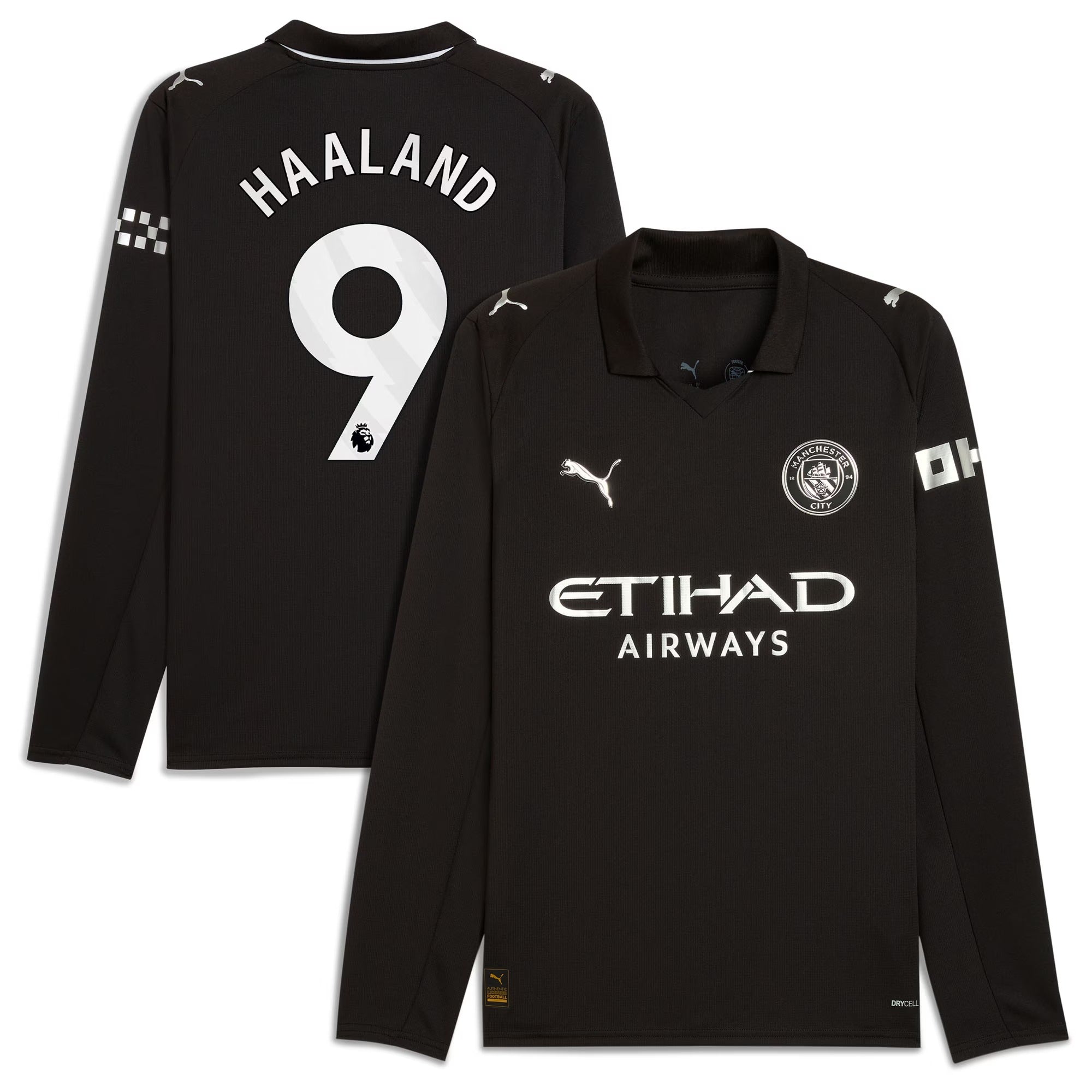 Erling Haaland Manchester City Puma 2025/26 Away Long Sleeve Player Soccer Shirt - Black