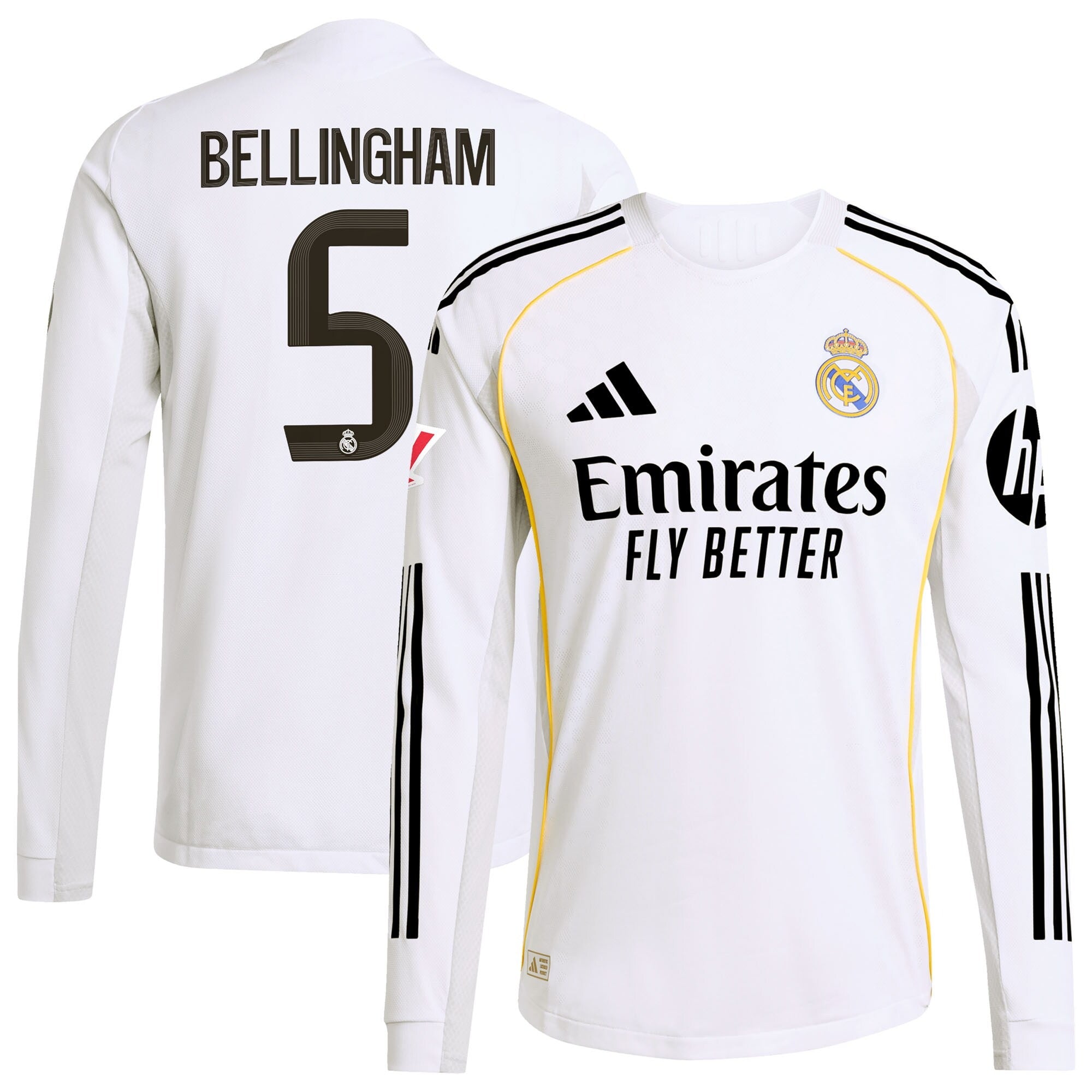 Jude Bellingham Real Madrid adidas 2025/26 Home Long Sleeve Soccer Shirt - White