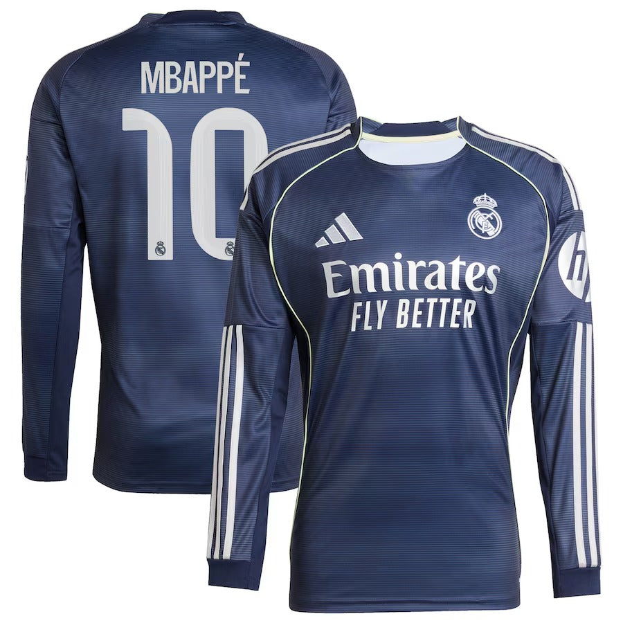 Kylian Mbappé Real Madrid adidas Authentic 2025/26 Away Long Sleeve Player Soccer Shirt - Blue