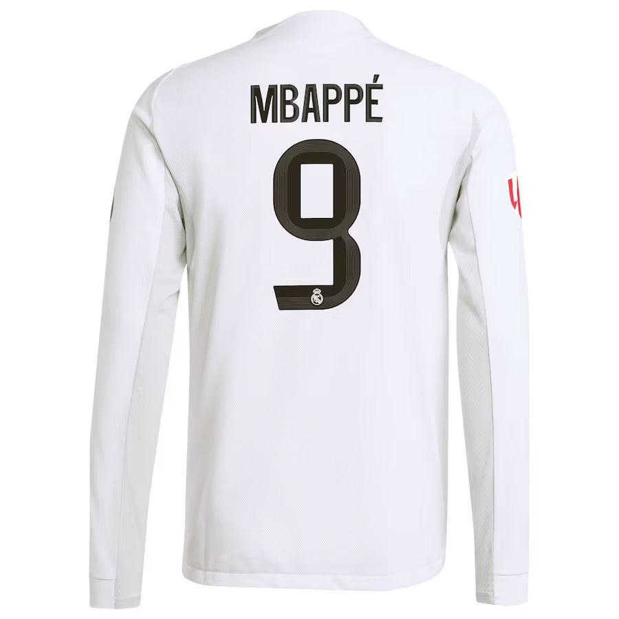Kylian Mbappé Real Madrid adidas 2025/26 Home Long Sleeve Soccer Shirt - White