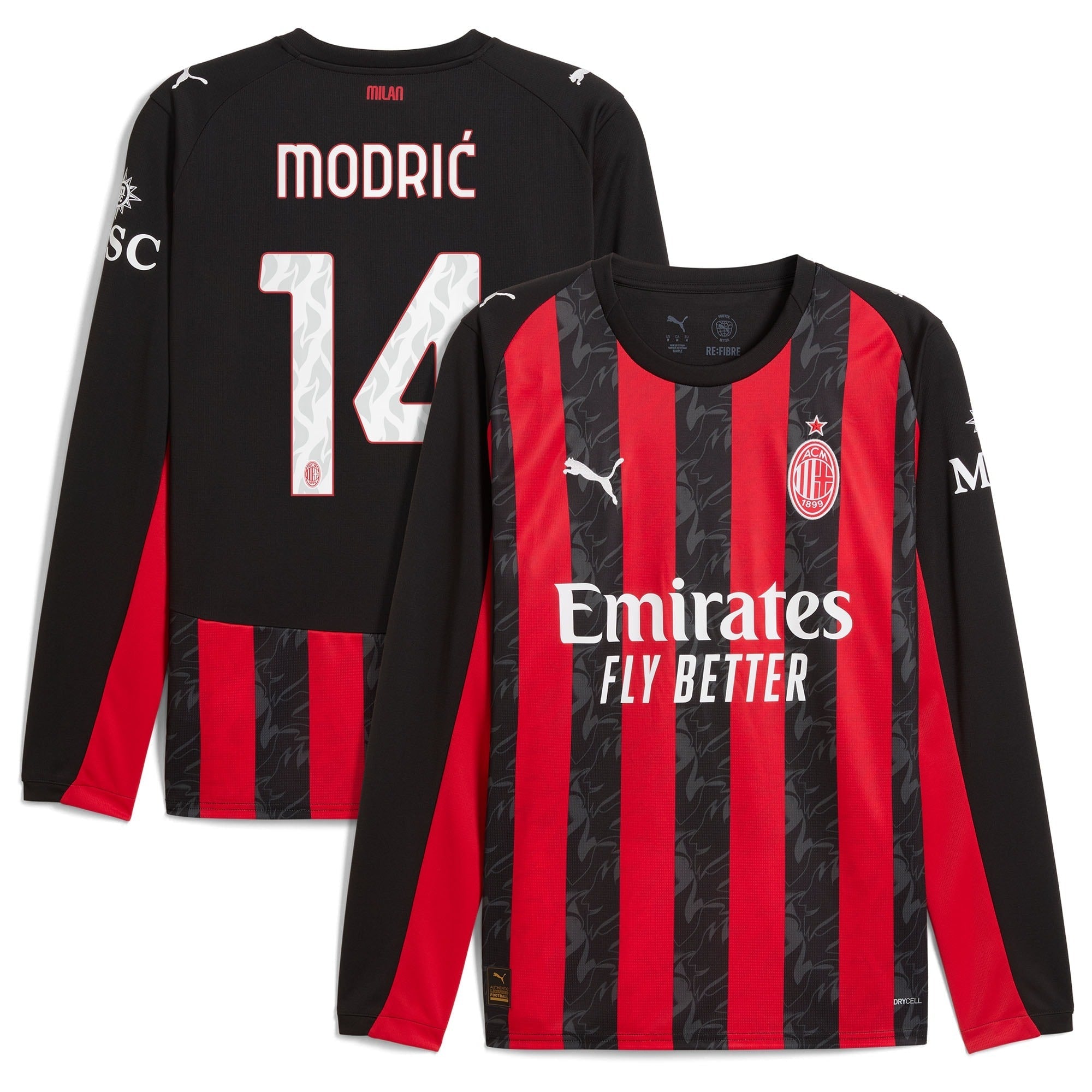 Luka Modric AC Milan Puma 2025/26 Home Long Sleeve Soccer Shirt - Red