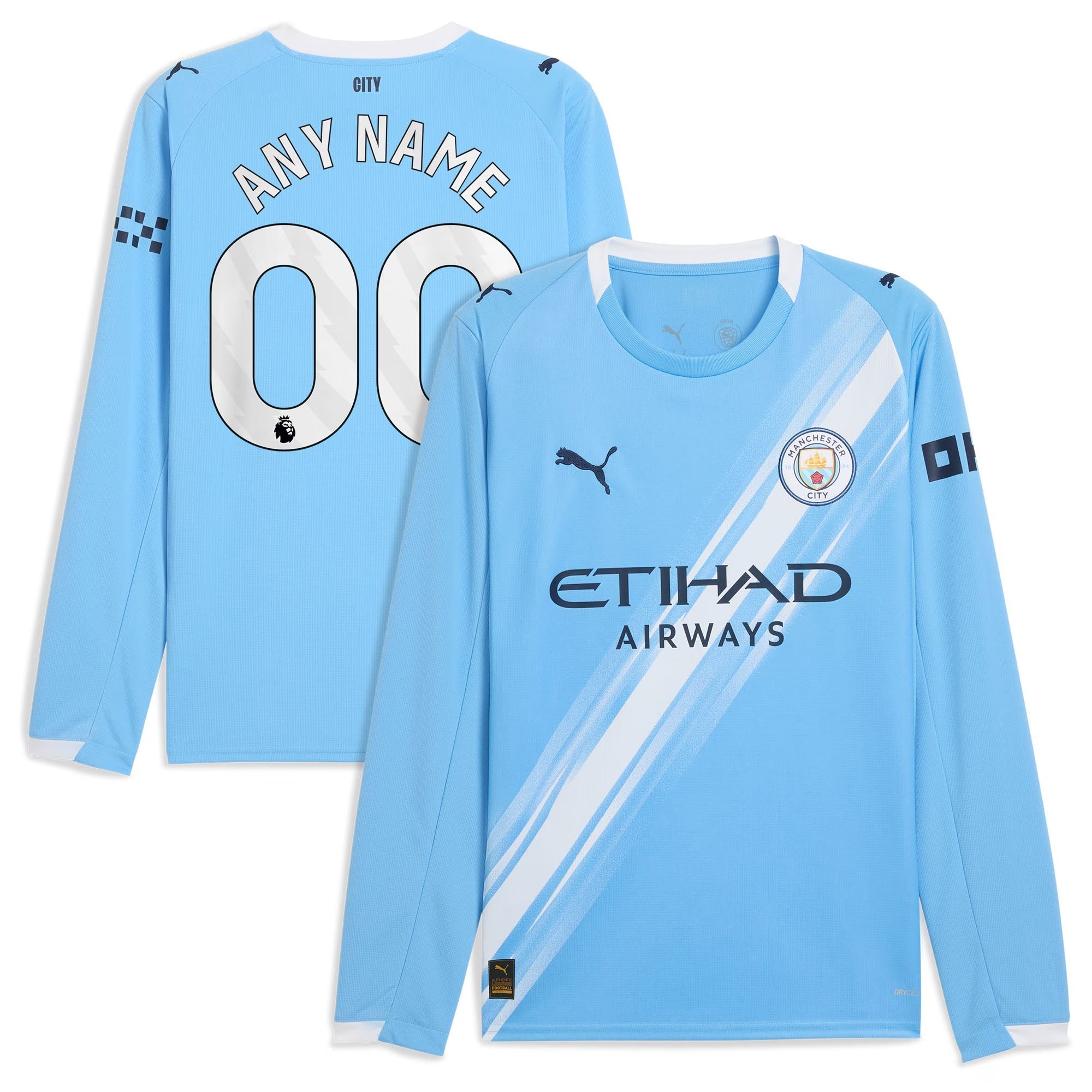 Manchester City Puma 2025/26 Home Long Sleeve Custom Soccer Shirt - Sky Blue