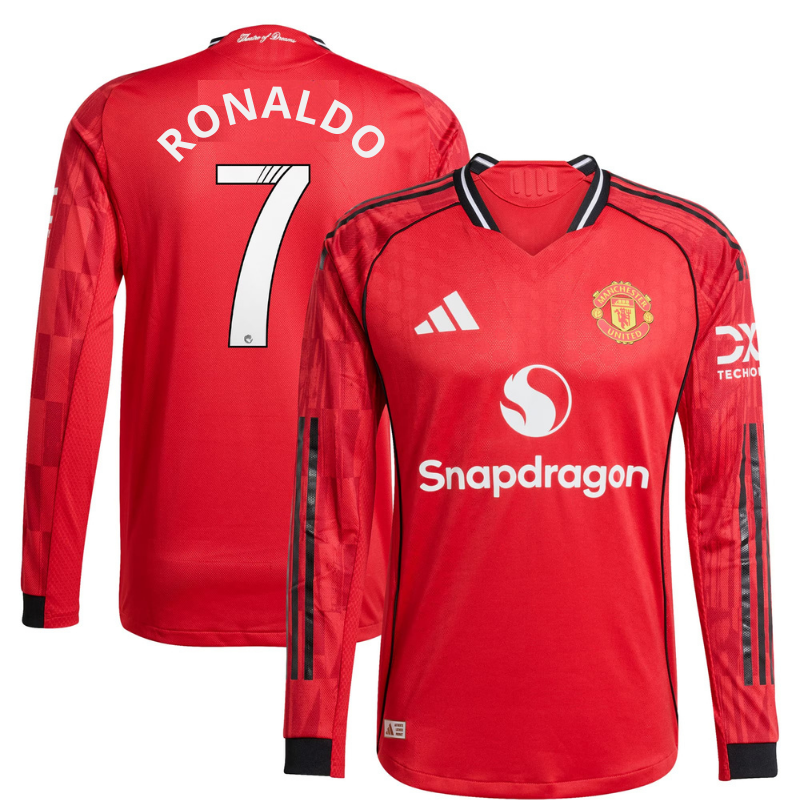 Manchester United adidas WSL Home Shirt 2025-26 - Long sleeve with Cristiano Ronaldo 7 printing Soccer Shirt