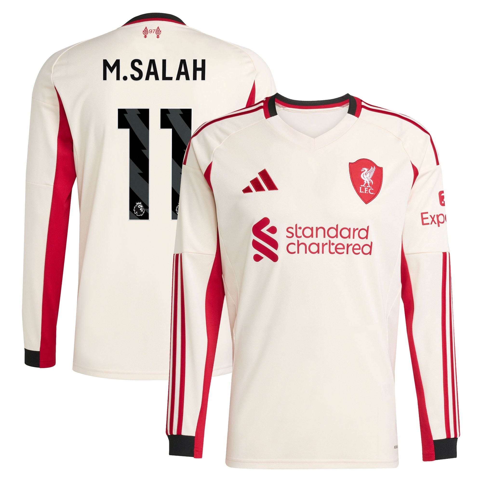 Mohamed Salah Liverpool adidas 2025/26 Away Long Sleeve Player Soccer Shirt - White