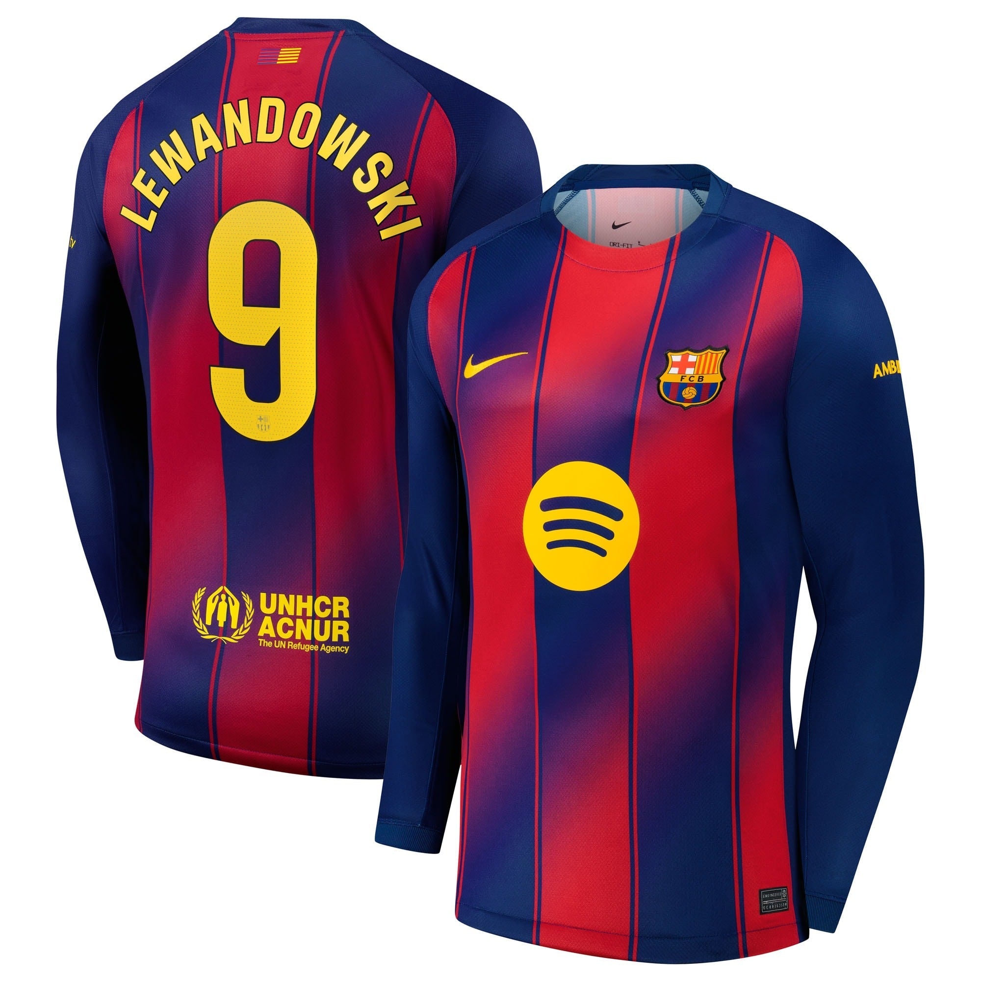 teams Robert Lewandowski Barcelona 2025/26 Home Long Sleeve Soccer Shirt - Navy