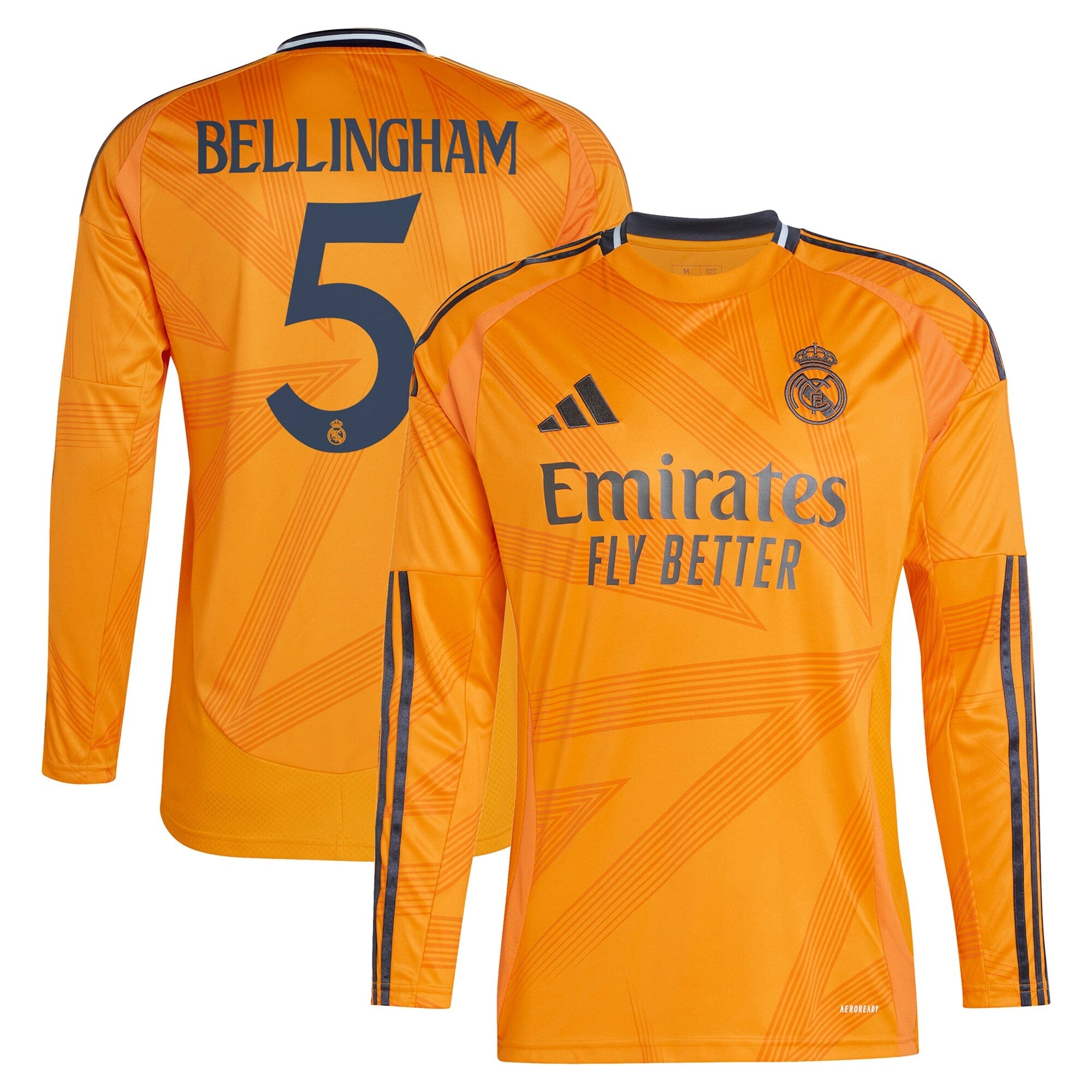 Real Madrid 2024/25 Away Long Sleeve Player Jude Bellingham 5 Shirt - Orange