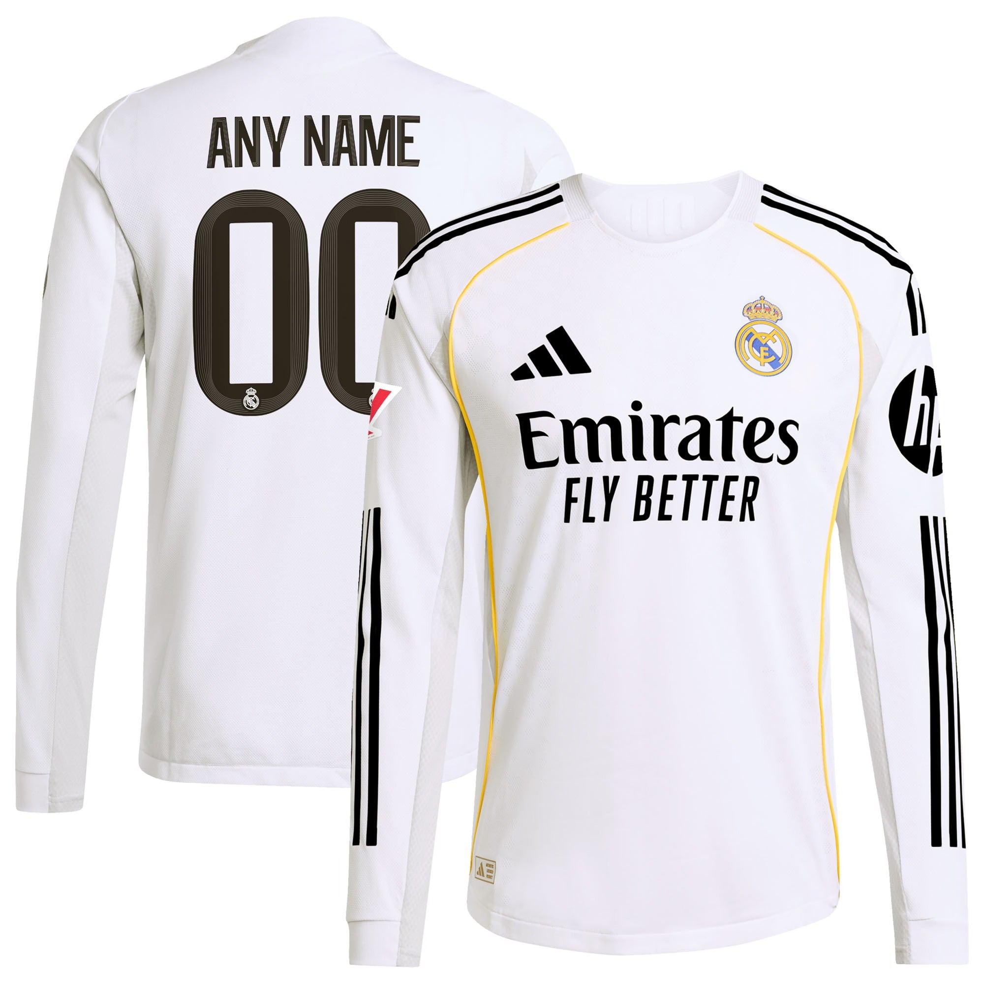 Real Madrid adidas 2025/26 Home Long Sleeve Custom Soccer Shirt - White