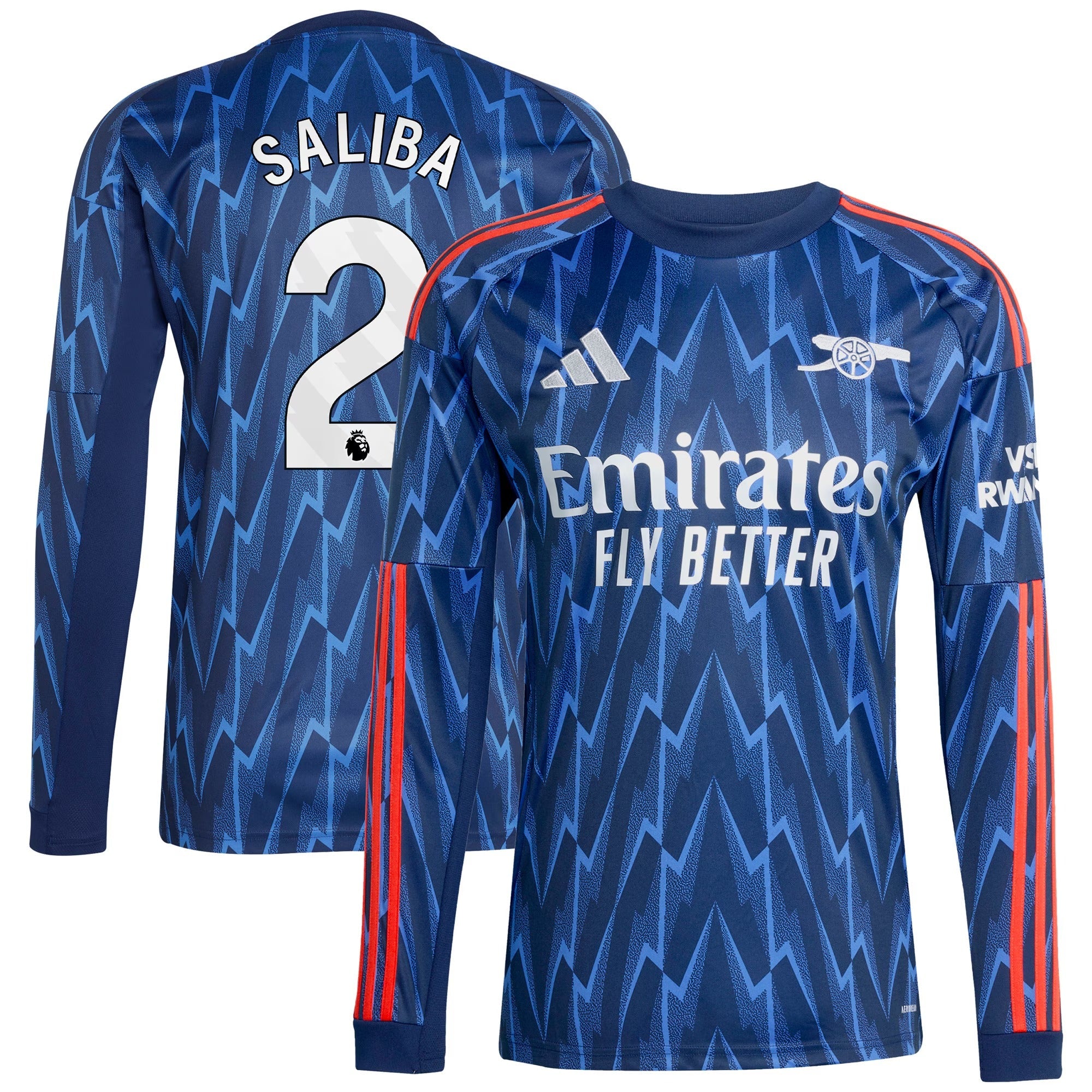 William Saliba Arsenal adidas 2025/26 Away Long Sleeve Player Soccer Shirt - Blue