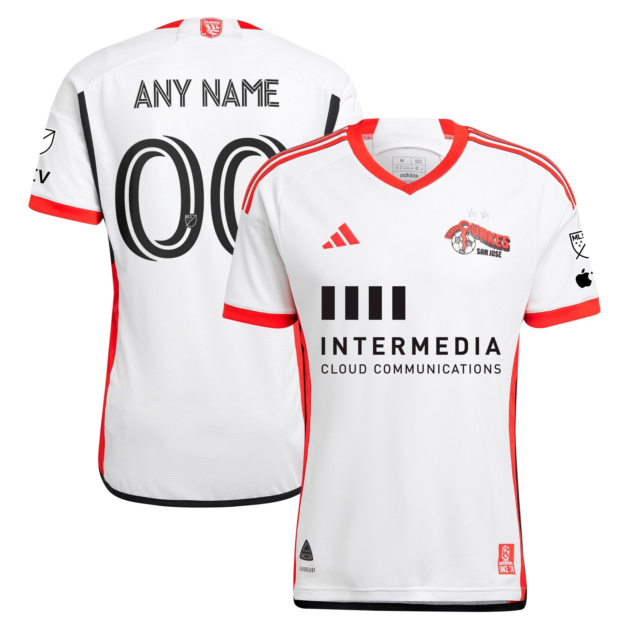 adidas San Jose Earthquakes custom jersey in white with red trim and sponsor logos