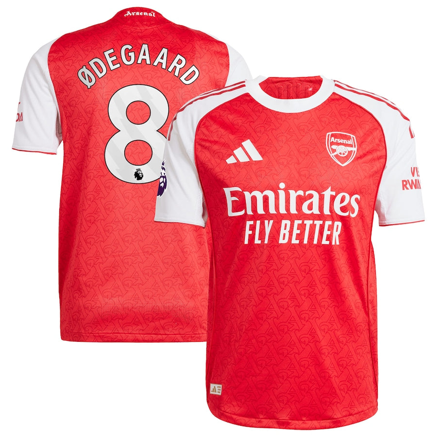 Martin Ødegaard Arsenal Adidas Home jersey 2026 in red and white with number 8 and Emirates Fly Better logo