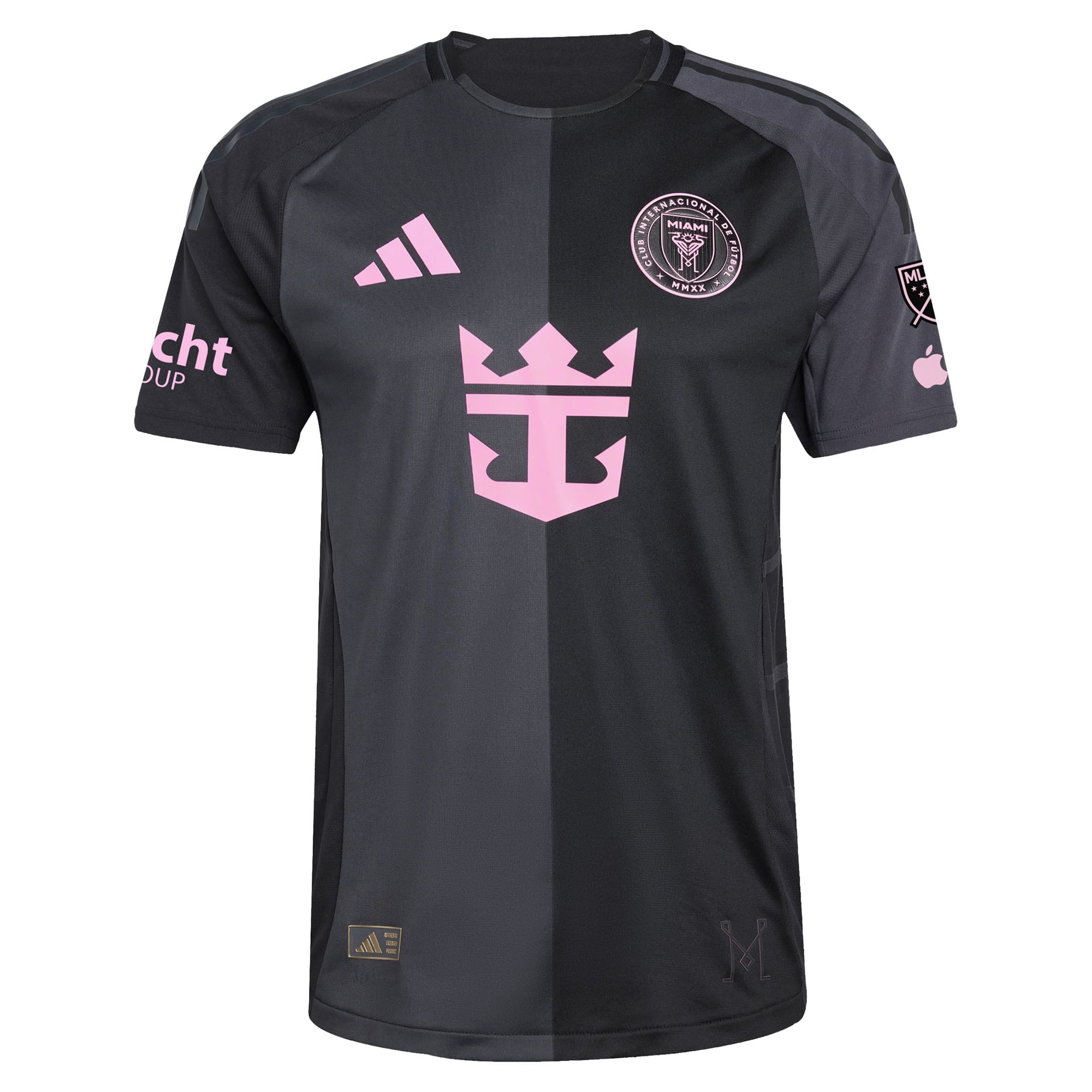 adidas Lionel Messi Inter Miami jersey 2025 in black and pink with team and sponsor logos