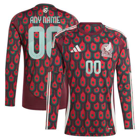 Mexico National Team 2024 Home Custom Long Sleeve Shirt - Burgundy