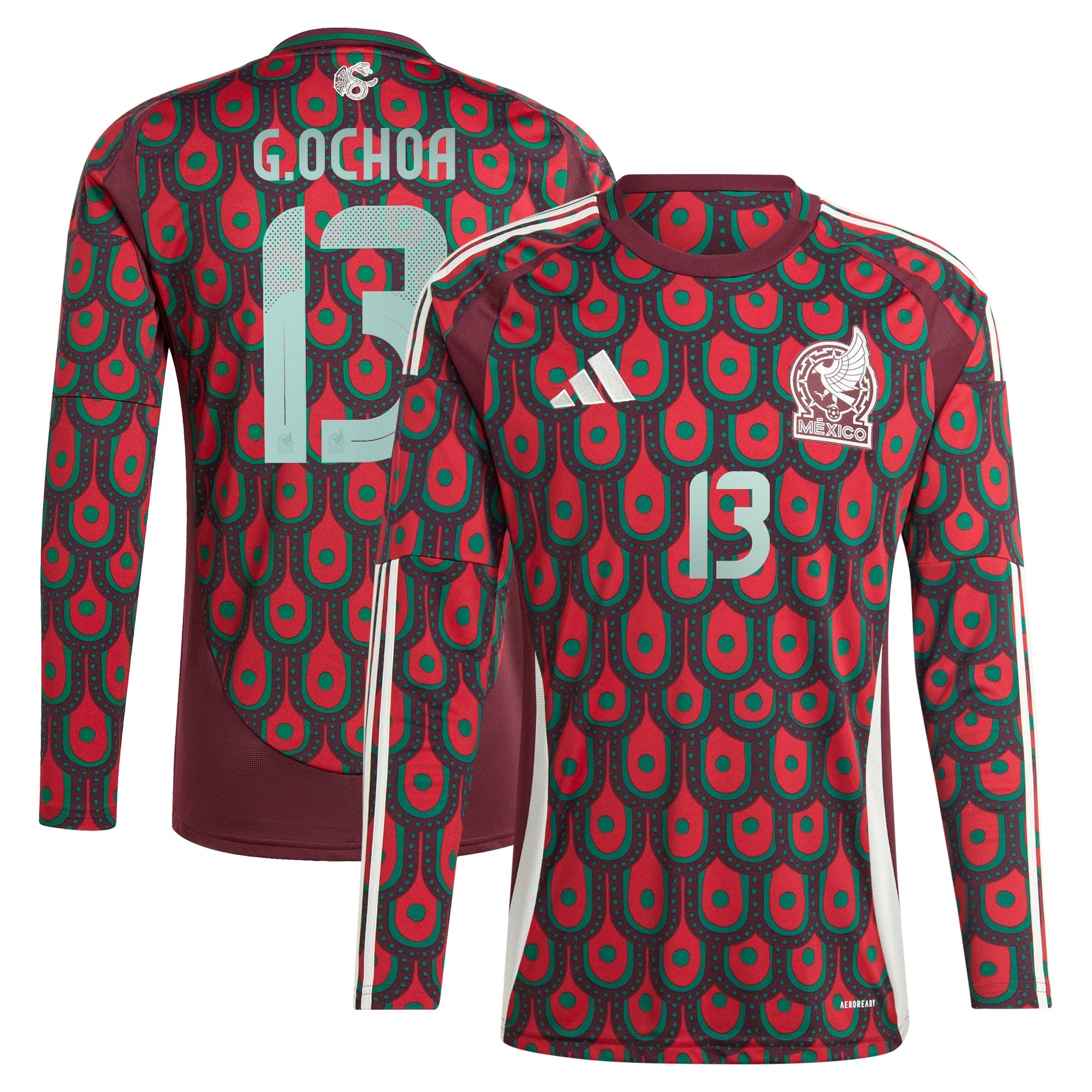 Guillermo Ochoa Mexico National Team 2024 Home Player Long Sleeve Shirt - Burgundy