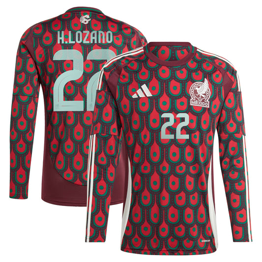 Hirving Lozano Mexico National Team 2024 Home Player Long Sleeve Shirt - Burgundy