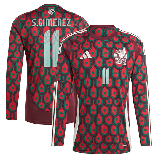 Santiago Giménez Mexico National Team 2024 Home Player Long Sleeve Shirt - Burgundy