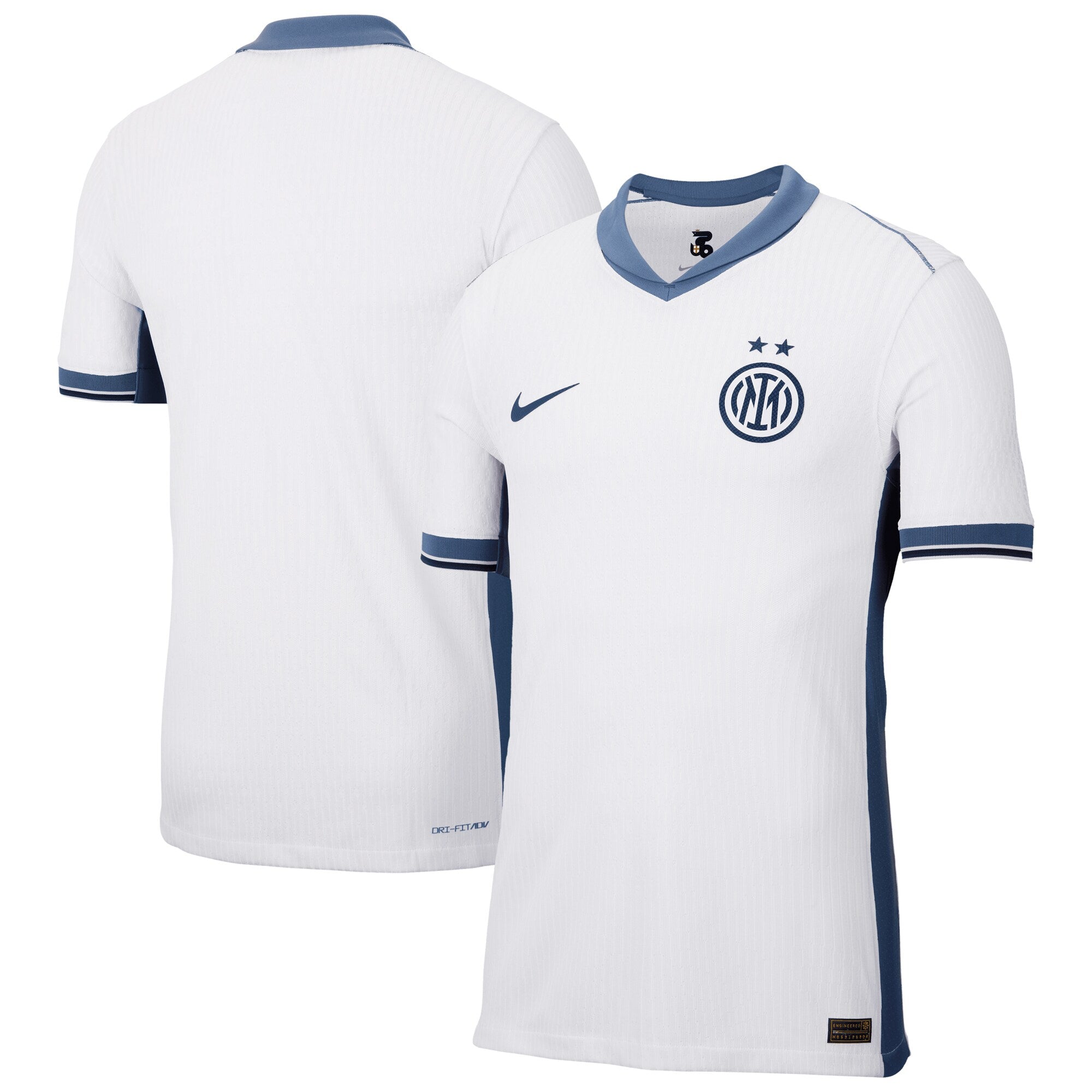 Nike Inter Milan 2025 away jersey in white with navy blue accents and club logo on front