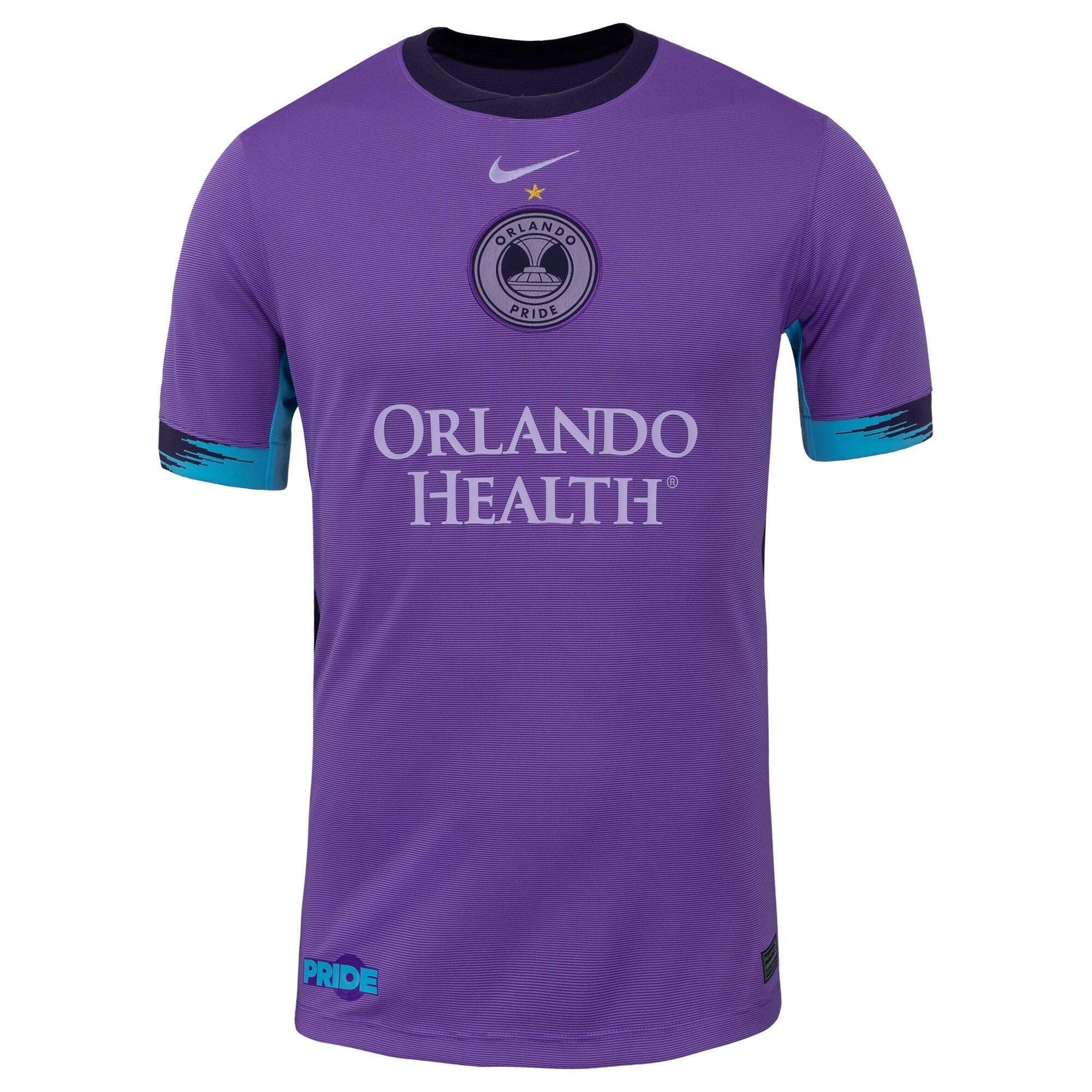Nike Orlando Pride 2025 custom jersey in purple with Orlando Health logo and Pride detailing