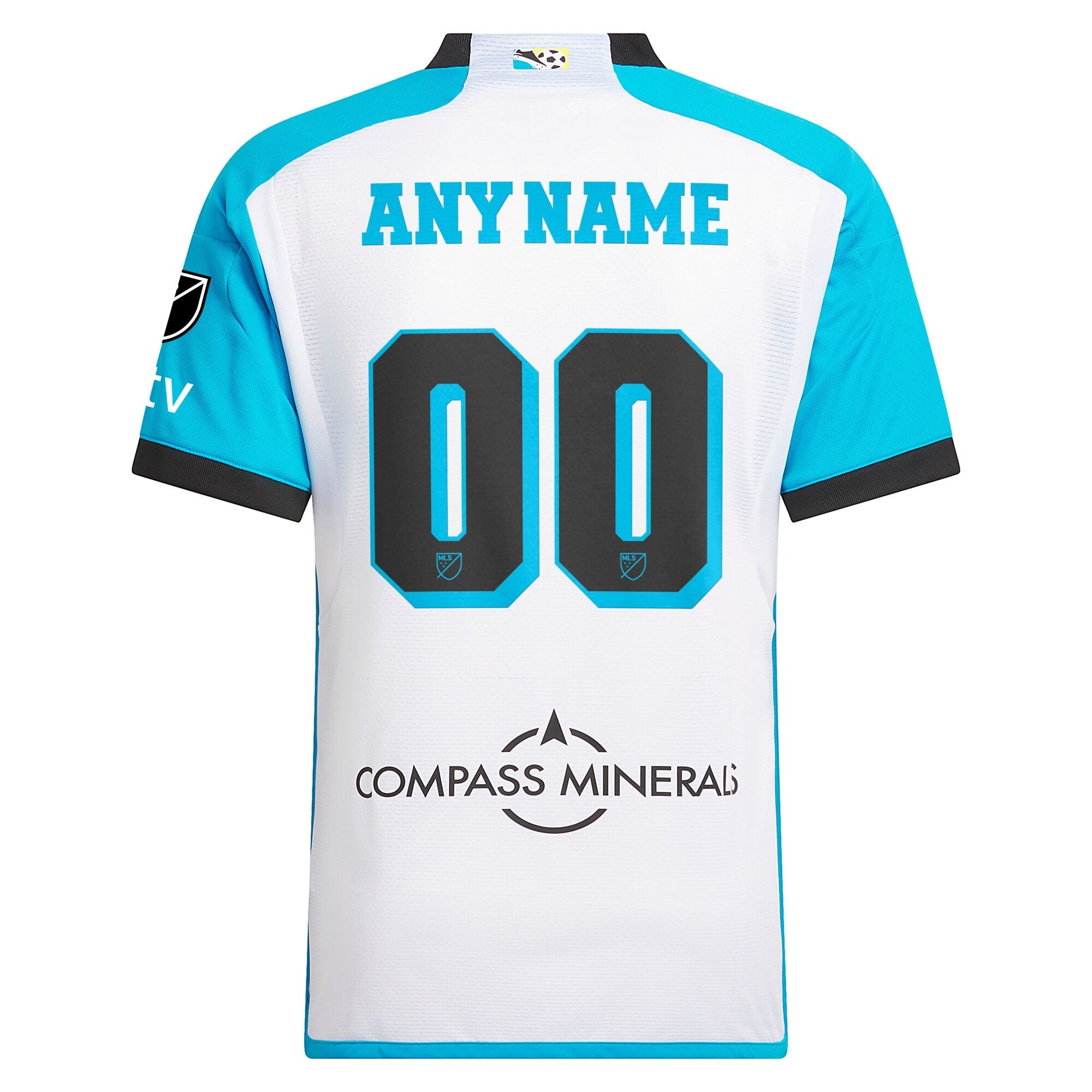 Adidas Sporting Kansas City custom jersey in white and blue with customizable name and number