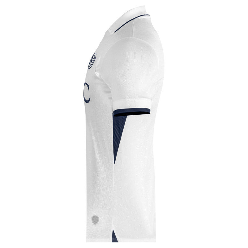 EA7 SSC Napoli 2024 2025 away jersey in white with navy blue accents side view