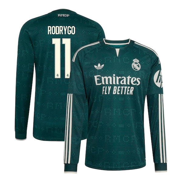 Rodrygo Real Madrid Soccer Intl 2026/27 Away Replica Long Sleeve Jersey - Green