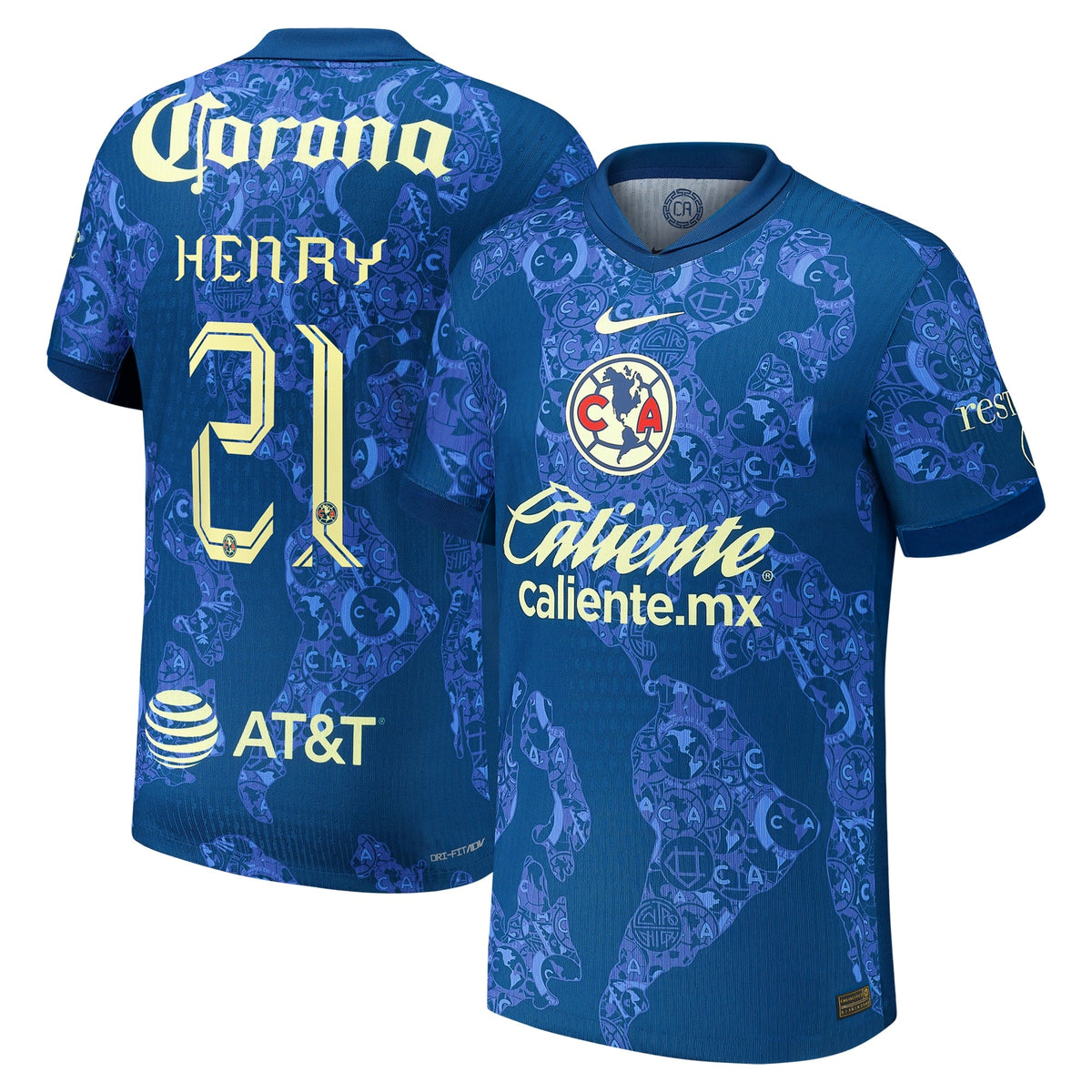 Henry Martin Club America 2024/25 Away Player Shirt - Blue