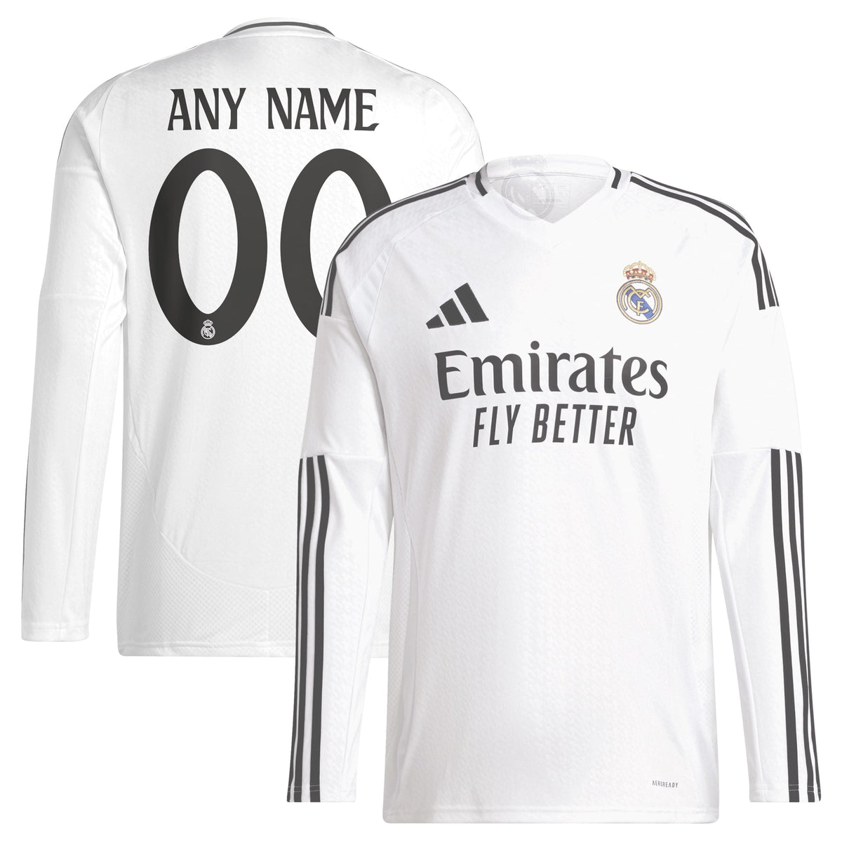 Real Madrid 2024/25 Home Custom Long Sleeve Shirt - White