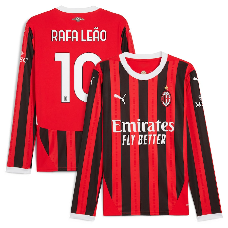 Rafael Leão AC Milan 2024/25 Home Long Sleeve Player Shirt - Red