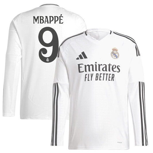 Kylian Mbappé Real Madrid 2024/25 Home Long Sleeve Player Shirt - White