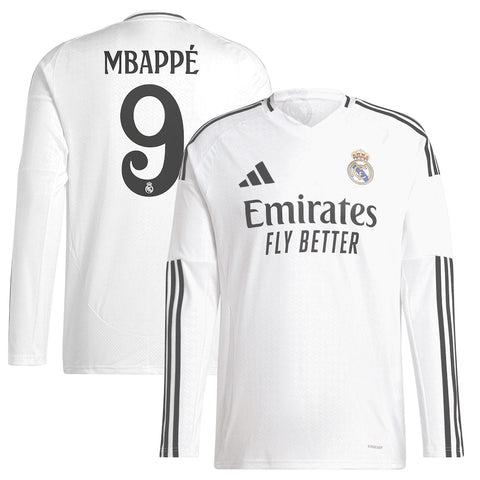 Kylian Mbappé Real Madrid 2024/25 Home Long Sleeve Player Shirt - White
