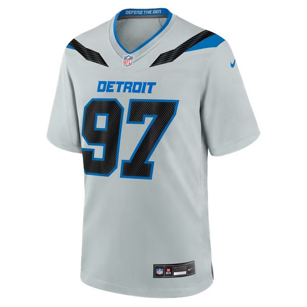 Aidan Hutchinson Detroit Lions Soccer Intl 2026 Rivalries Collection Game Jersey - Silver