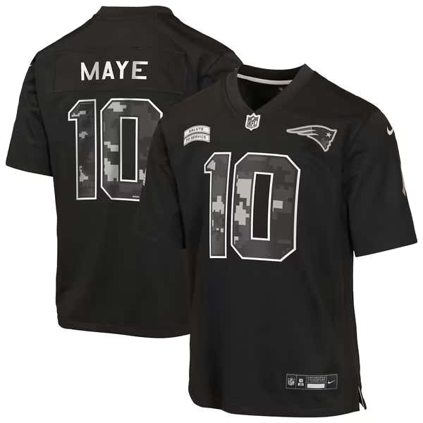 Drake Maye New England Patriots Soccer Intl Youth 2026 Salute to Service Game Jersey - Black