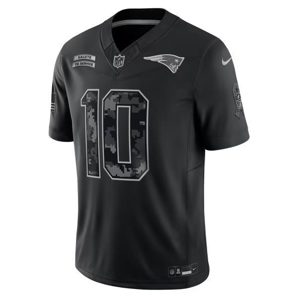 Drake Maye New England Patriots Soccer Intl 2026 Salute to Service Stitched Limited Jersey - Black