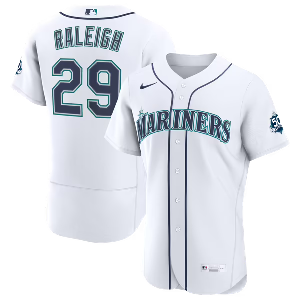 Cal Raleigh Seattle Mariners Soccer Intl Home 50th Season Authentic Jersey - White