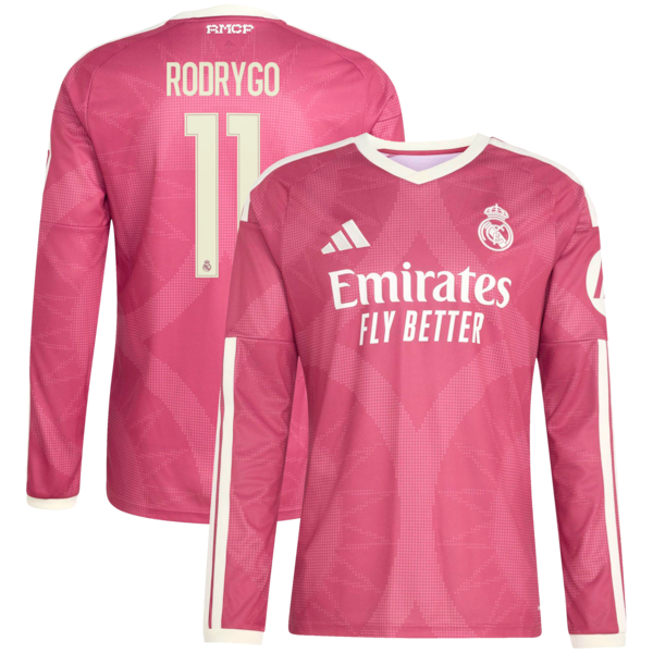 Rodrygo Real Madrid Soccer Intl 2026/27 Third Replica Long Sleeve Jersey - Pink