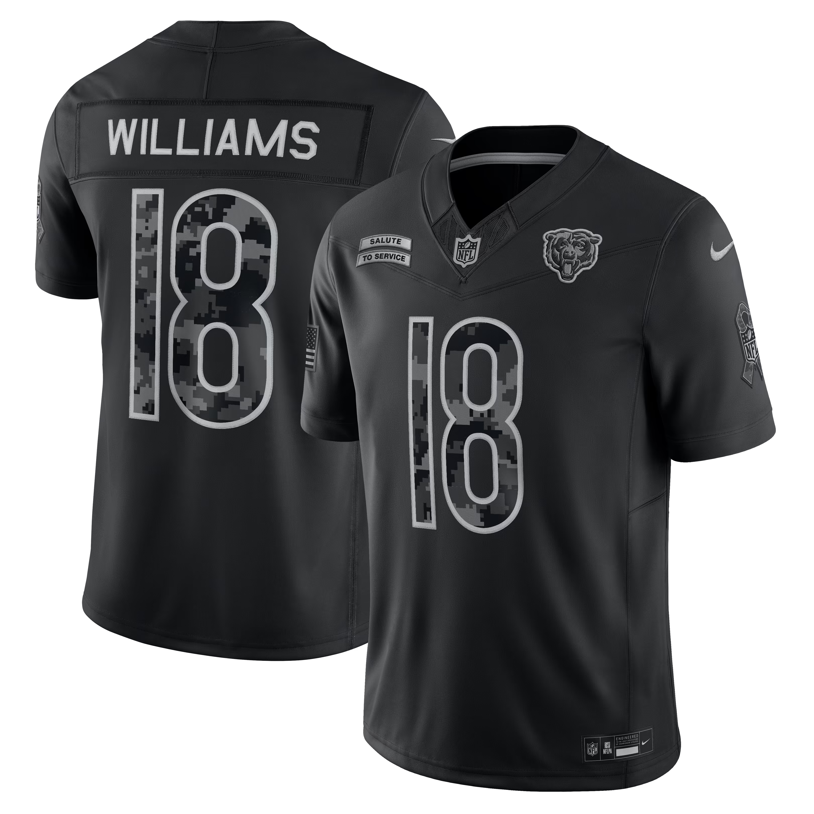Caleb Williams Chicago Bears Soccer Intl 2026 Salute to Service Stitched Limited Jersey - Black
