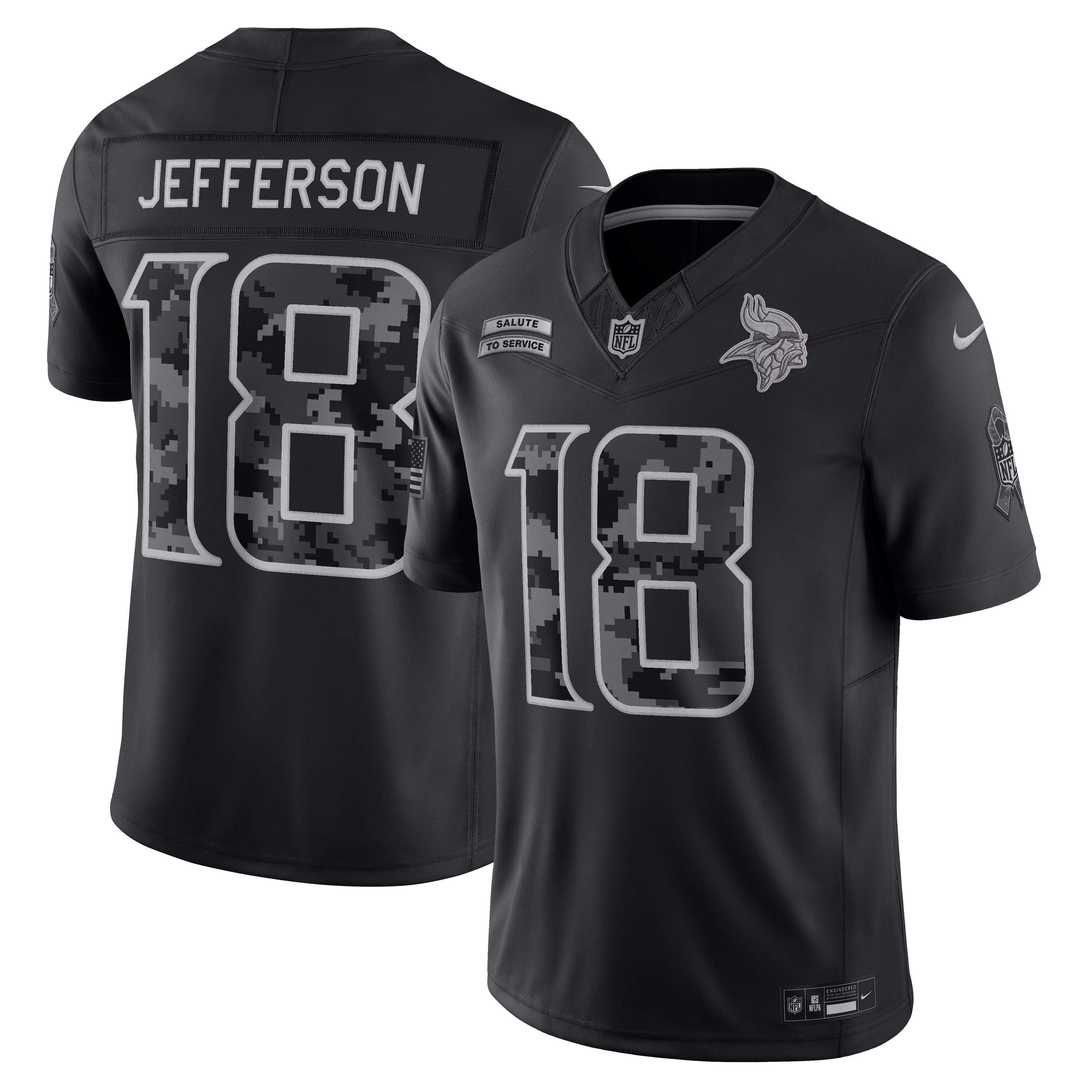 Justin Jefferson Minnesota Vikings Soccer Intl 2026 Salute to Service Stitched Limited Jersey - Black