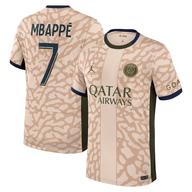 Kylian Mbappe Paris Saint-Germain  Brand 2023/24 Fourth Stadium Player Jersey – Tan