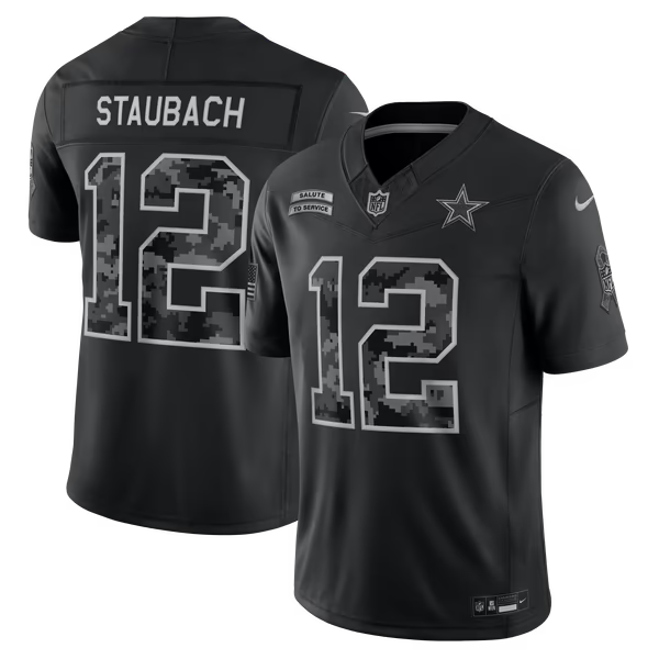 Roger Staubach Dallas Cowboys Soccer Intl 2026 Salute to Service Retired Player Stitched Limited Jersey - Black