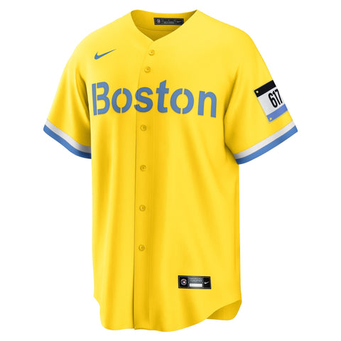 Boston Red Sox City Connect Custom Shirt - Gold/Light Blue