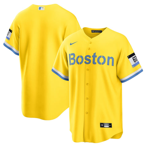 Boston Red Sox City Connect Custom Shirt - Gold/Light Blue