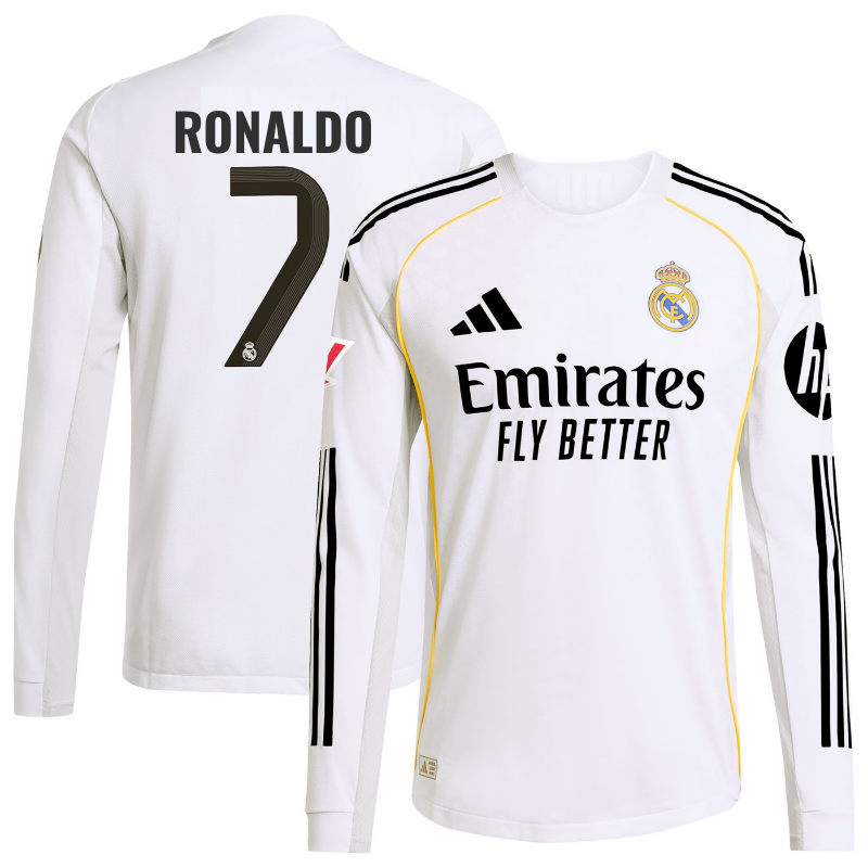 Cristiano Ronaldo 7 Real Madrid adidas 2025/26 Home Long Sleeve Soccer Shirt - White
