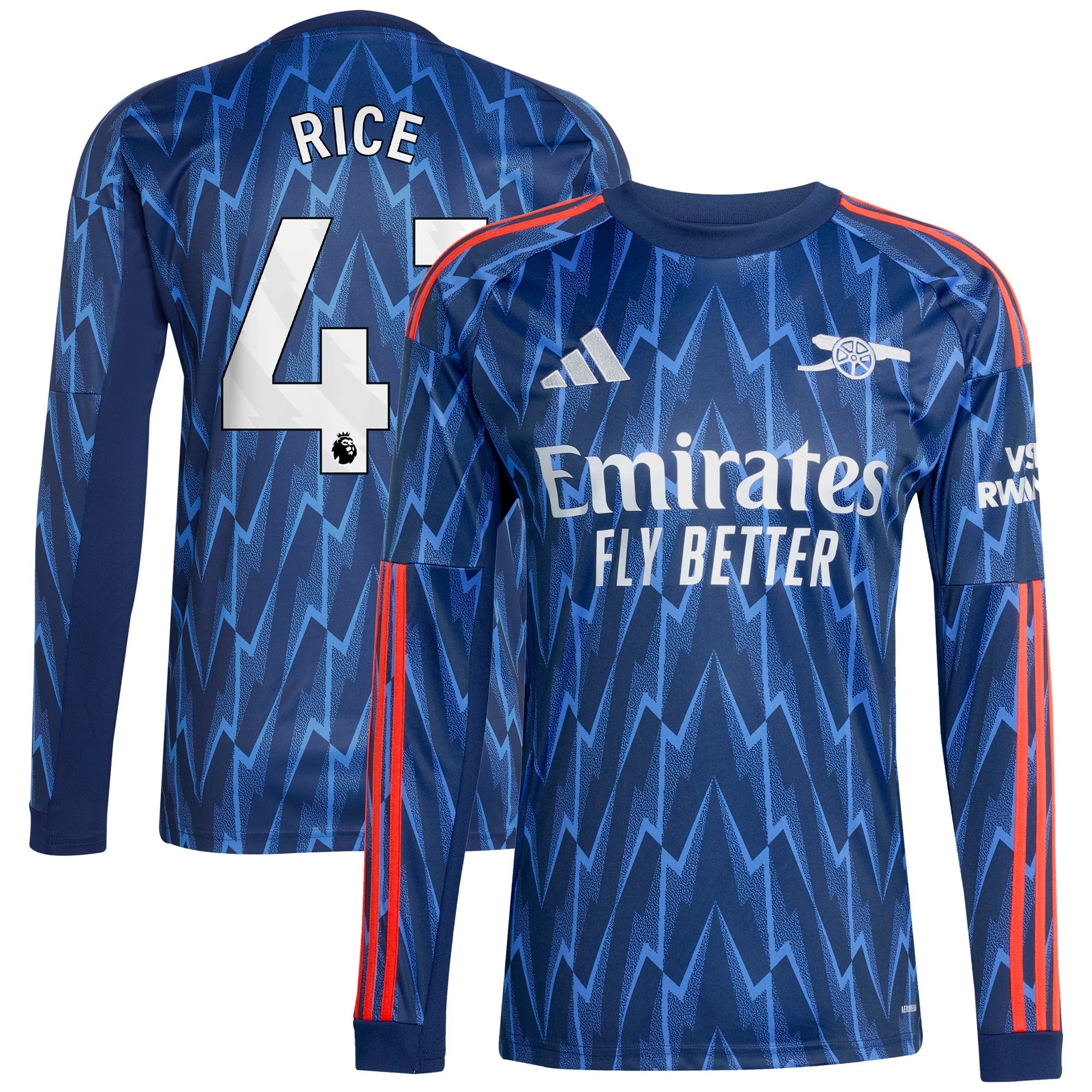 Declan Rice Arsenal adidas 2025/26 Away Long Sleeve Player Soccer Shirt - Blue